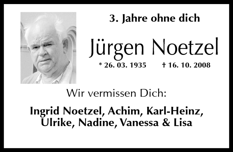  Traueranzeige für Jürgen Noetzel vom 15.10.2011 aus Rhein-Zeitung