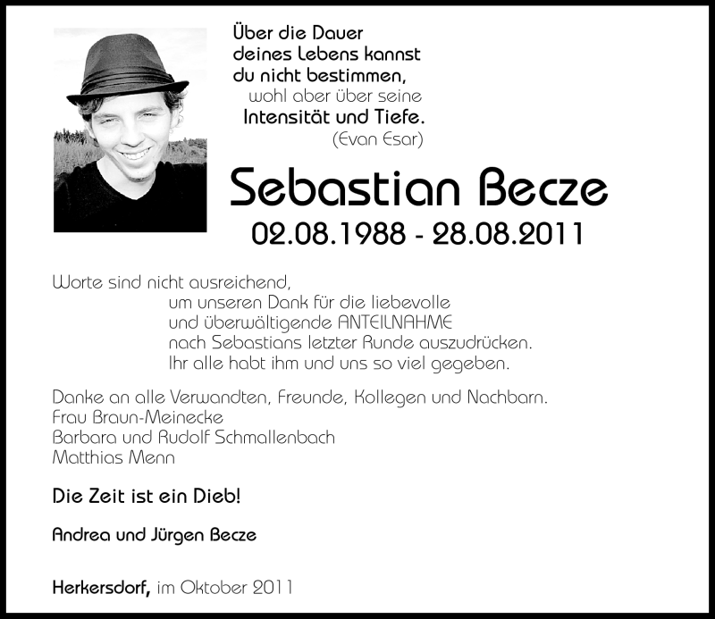  Traueranzeige für Sebastian Becze vom 15.10.2011 aus Rhein-Zeitung