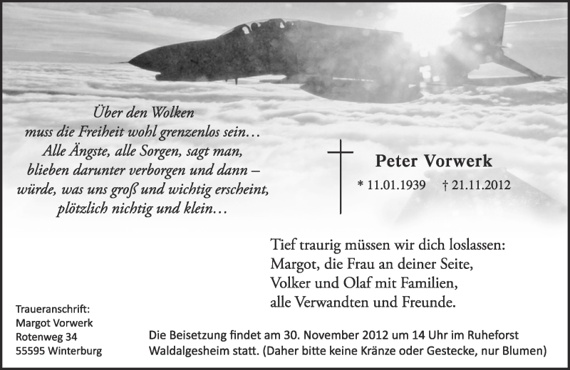  Traueranzeige für Peter Vorwerk vom 24.11.2012 aus Oeffentlicher Anzeiger