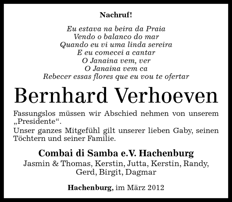  Traueranzeige für Bernhard Verhoeven vom 26.03.2012 aus Westerwälder Zeitung