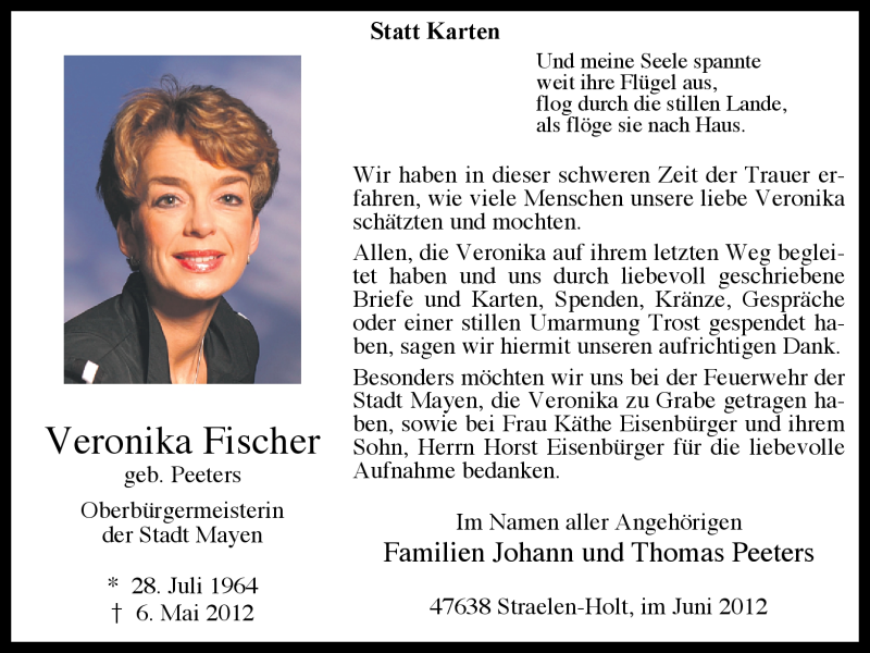  Traueranzeige für Veronika Fischer vom 16.06.2012 aus Rhein-Zeitung