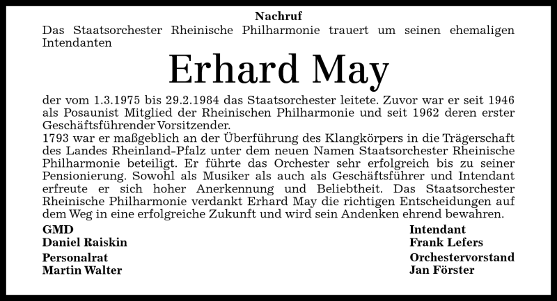  Traueranzeige für Erhard May vom 18.06.2012 aus Rhein-Zeitung