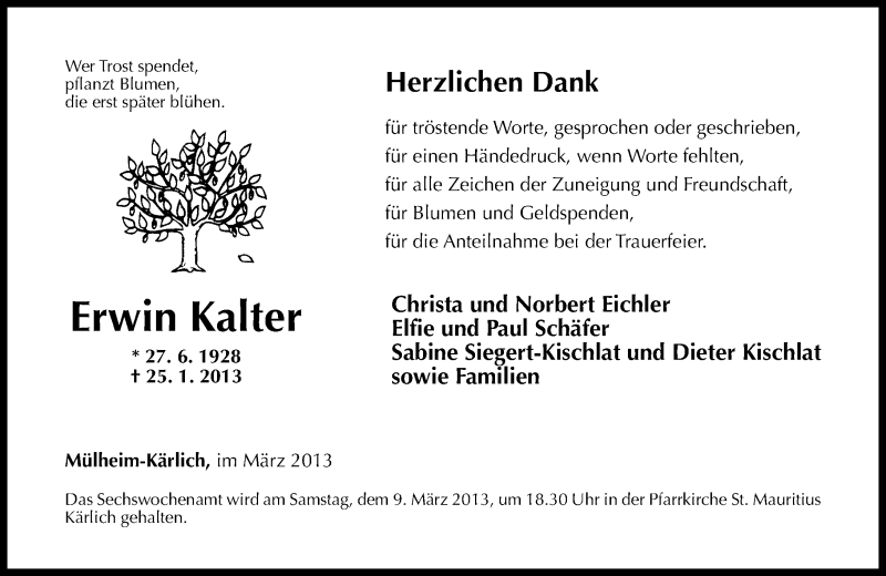  Traueranzeige für Erwin Kalter vom 02.03.2013 aus Rhein-Zeitung