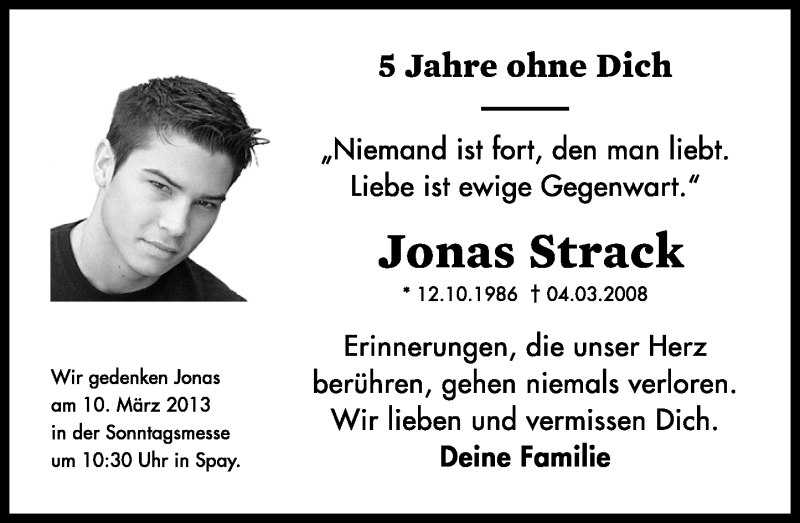  Traueranzeige für Jonas Strack vom 04.03.2013 aus Rhein-Zeitung