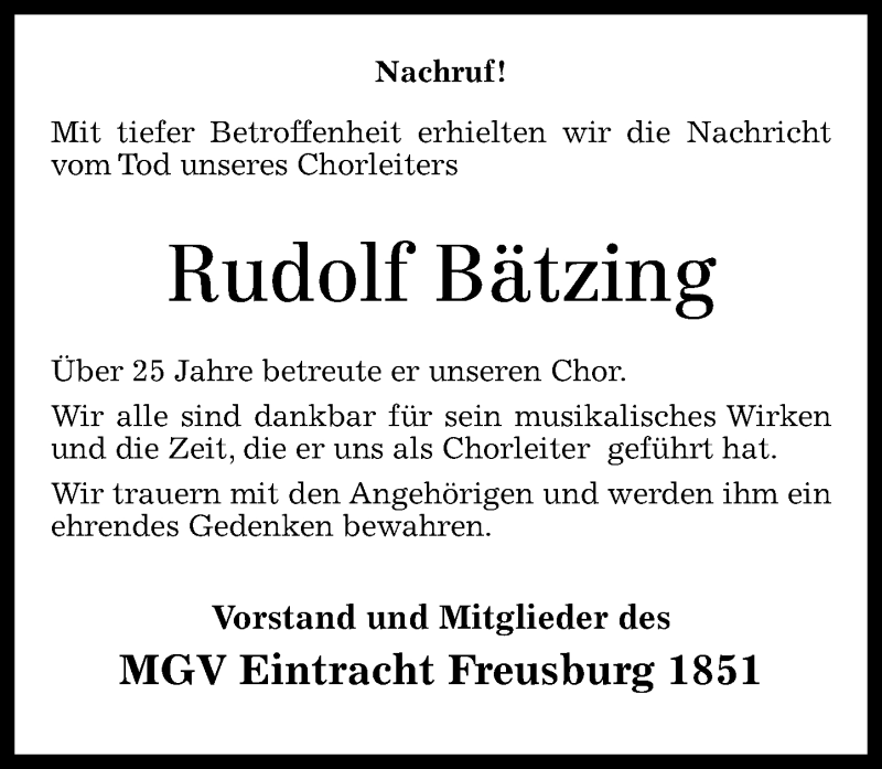  Traueranzeige für Rudolf Bätzing vom 23.03.2013 aus Rhein-Zeitung