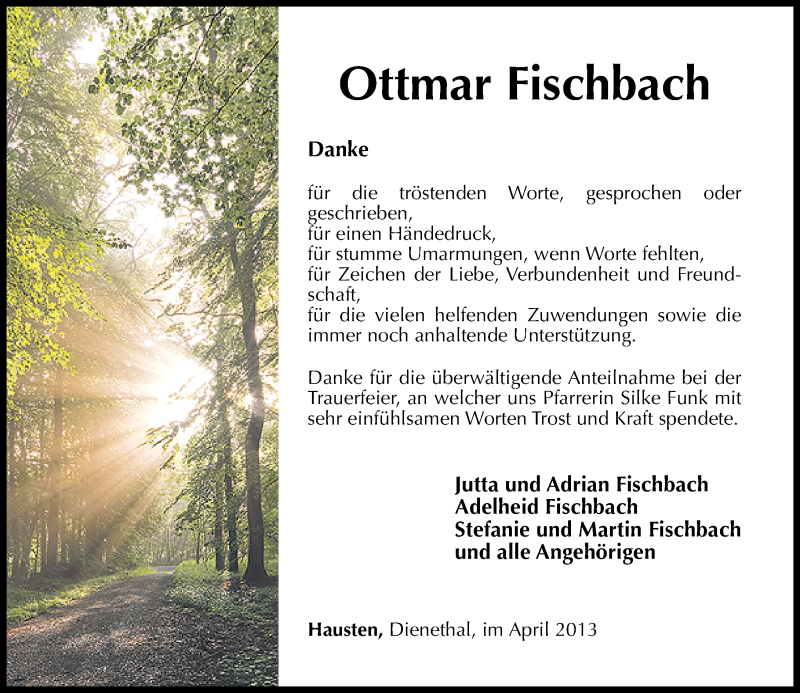 Traueranzeige für Ottmar Fischbach vom 06.04.2013 aus Rhein-Lahn-Zeitung