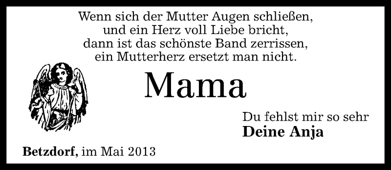  Traueranzeige für Hella Heimbach vom 31.05.2013 aus Rhein-Zeitung