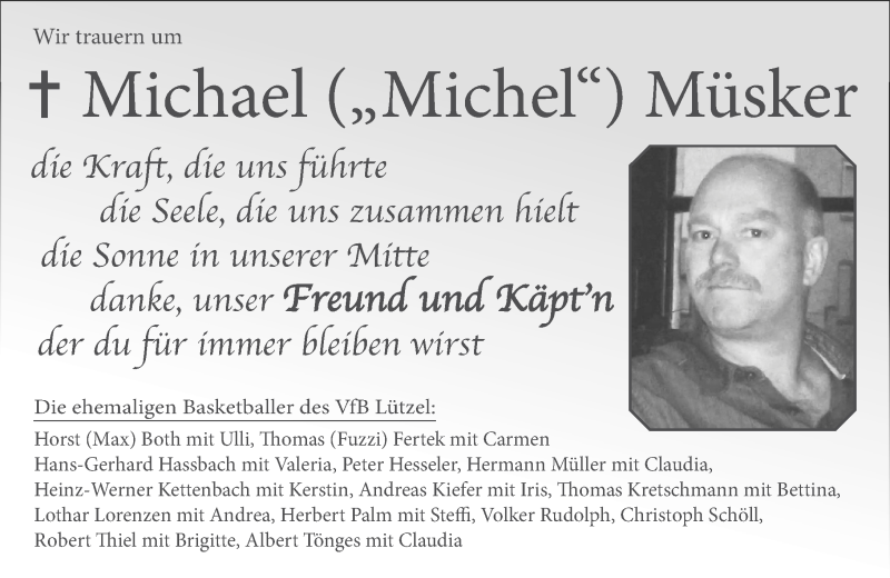  Traueranzeige für Michael Müsker vom 31.10.2014 aus Rhein-Zeitung