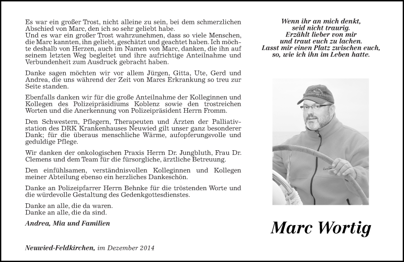  Traueranzeige für Marc Wortig vom 06.12.2014 aus Rhein-Zeitung