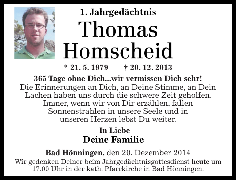  Traueranzeige für Thomas Homscheid vom 20.12.2014 aus Rhein-Zeitung