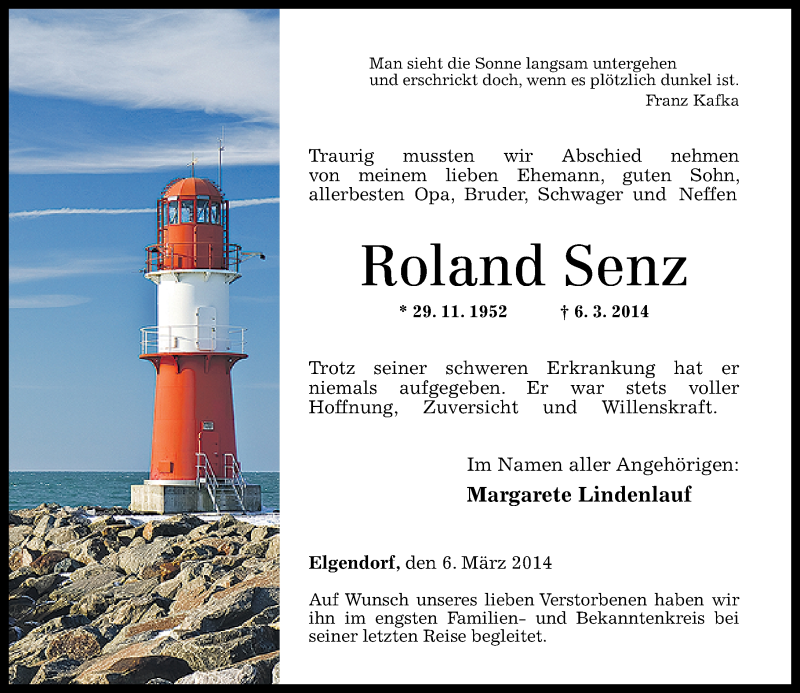  Traueranzeige für Roland Senz vom 15.03.2014 aus Westerwälder Zeitung