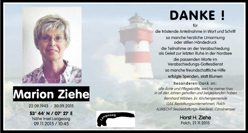  Traueranzeige für Marion Ziehe vom 21.11.2015 aus Rhein-Zeitung
