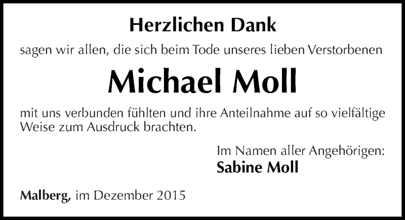  Traueranzeige für Michael Moll vom 31.12.2015 aus Rhein-Zeitung