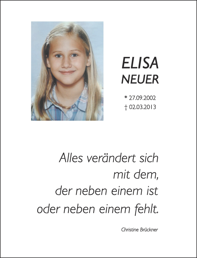  Traueranzeige für Elisa Neuer vom 28.02.2015 aus Rhein-Zeitung