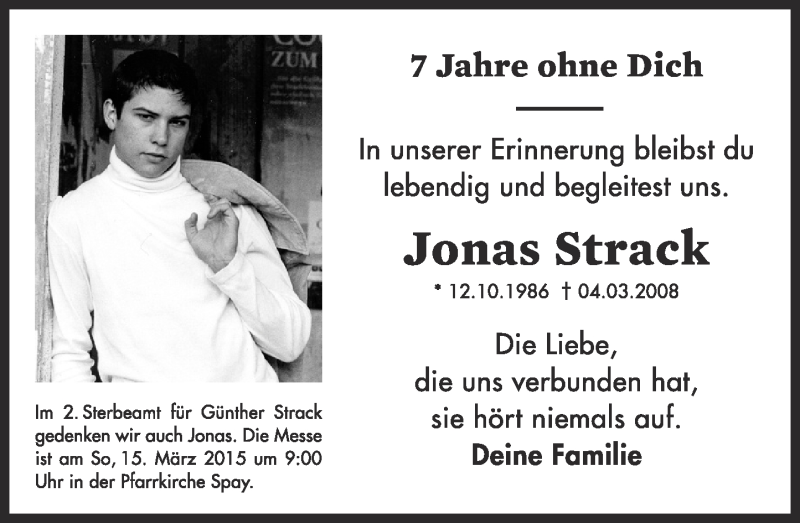  Traueranzeige für Jonas Strack vom 04.03.2015 aus Rhein-Zeitung