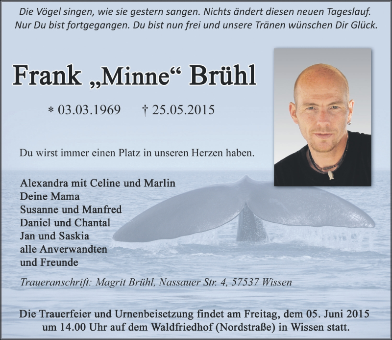  Traueranzeige für Frank  Brühl vom 30.05.2015 aus Rhein-Zeitung