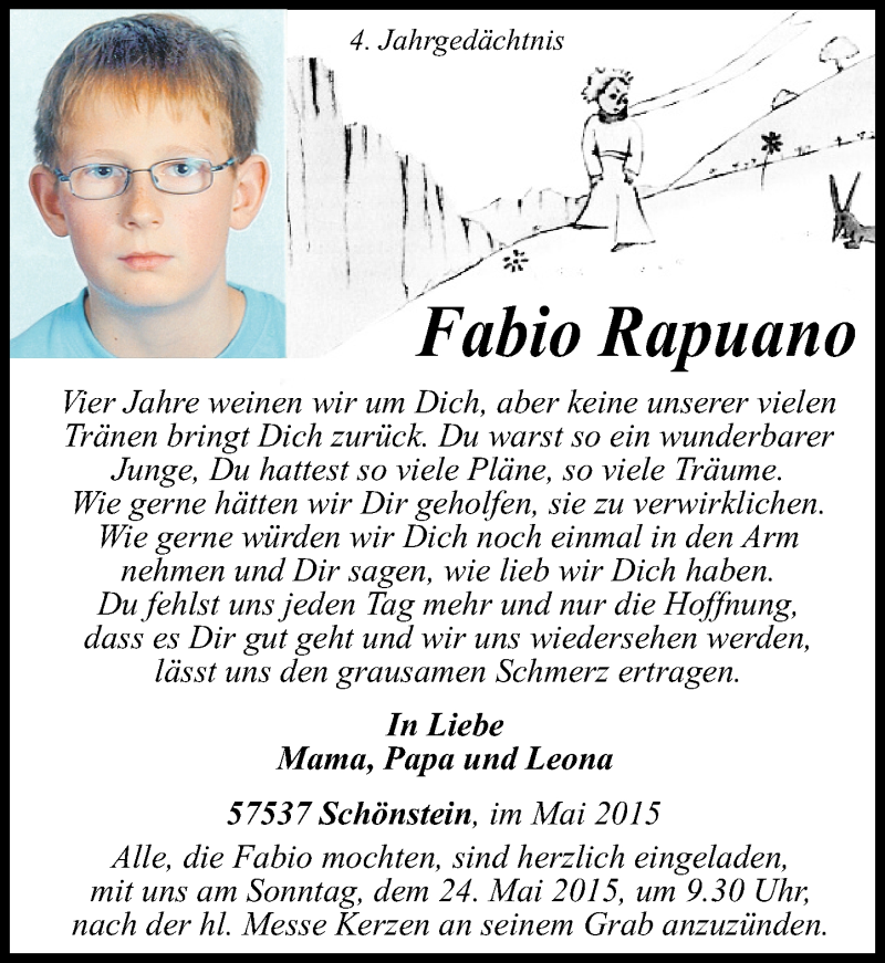  Traueranzeige für Fabio Rapuano vom 09.05.2015 aus Rhein-Zeitung