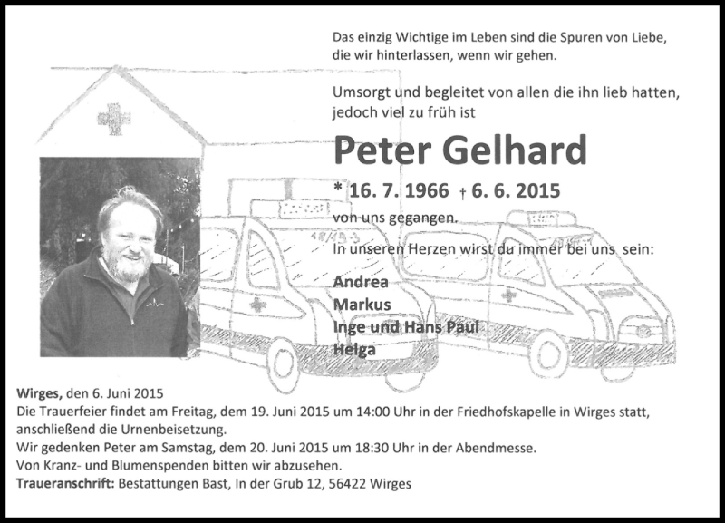  Traueranzeige für Peter Gelhard vom 13.06.2015 aus Rhein-Zeitung