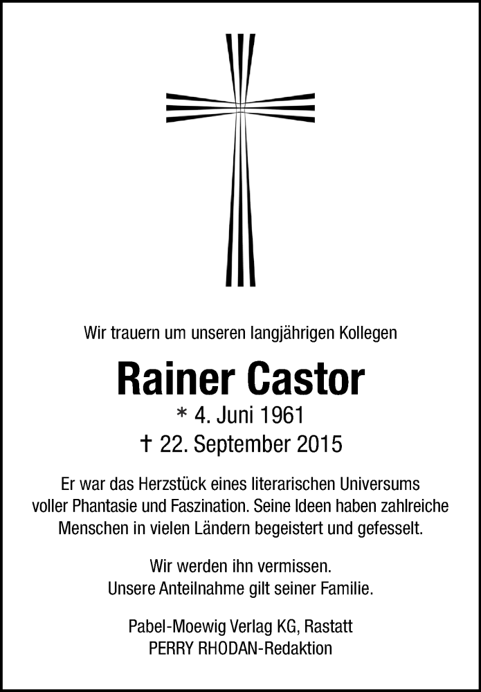  Traueranzeige für Rainer Castor vom 29.09.2015 aus Rhein-Zeitung