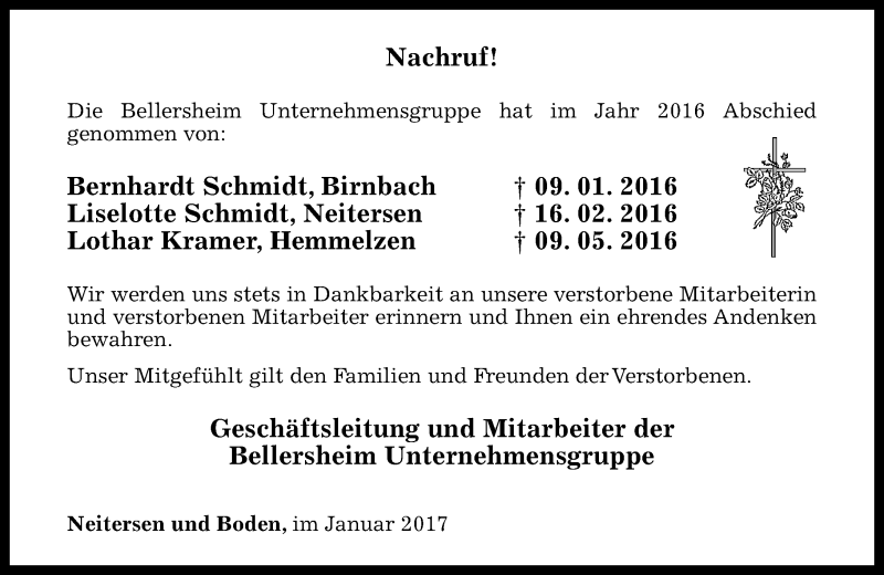  Traueranzeige für Lothar Kramer vom 28.01.2017 aus Rhein-Zeitung