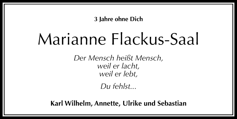  Traueranzeige für Marianne Flackus-Saal vom 21.04.2017 aus Rhein-Zeitung