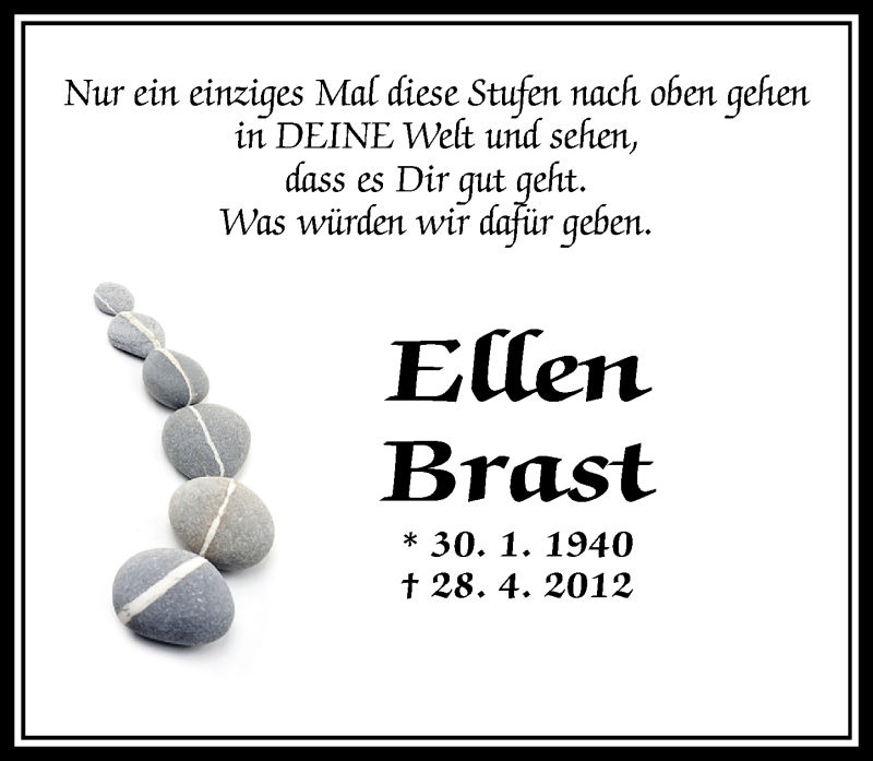  Traueranzeige für Ellen Brast vom 28.04.2017 aus Westerwälder Zeitung
