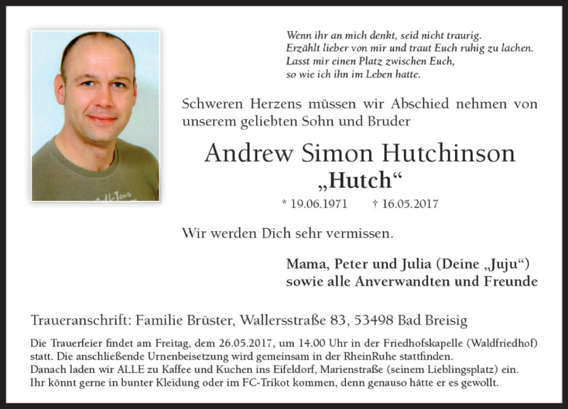  Traueranzeige für Andrew Simon Hutchinson vom 23.05.2017 aus Rhein-Zeitung