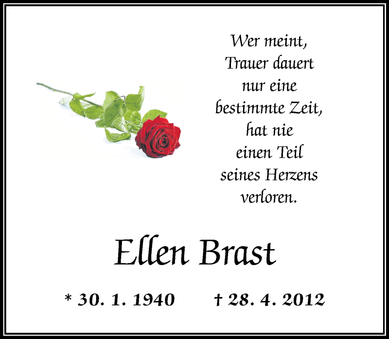  Traueranzeige für Ellen Brast vom 27.04.2019 aus Rhein-Zeitung
