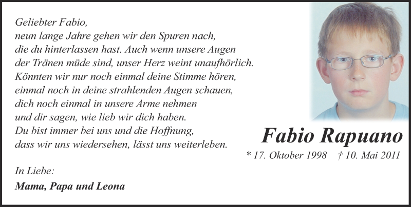  Traueranzeige für Fabio Rapuano vom 09.05.2020 aus Rhein-Zeitung