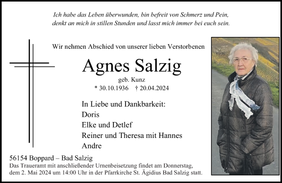 Traueranzeige von Agnes Salzig von Rhein-Hunsrück-Zeitung