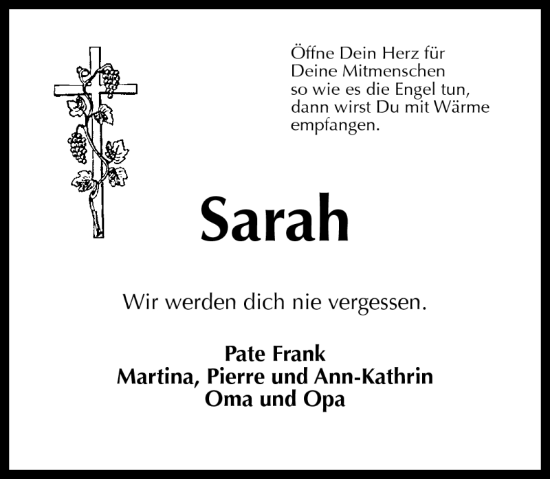  Traueranzeige für Sarah Runnebaum vom 09.07.2011 aus Rhein-Zeitung