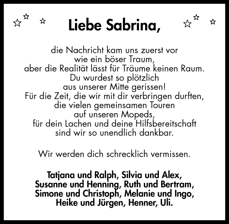  Traueranzeige für Sabrina Schmidt vom 06.10.2012 aus Rhein-Zeitung