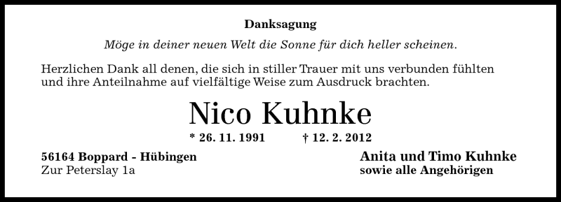  Traueranzeige für Nico Kuhnke vom 03.03.2012 aus Rhein-Zeitung