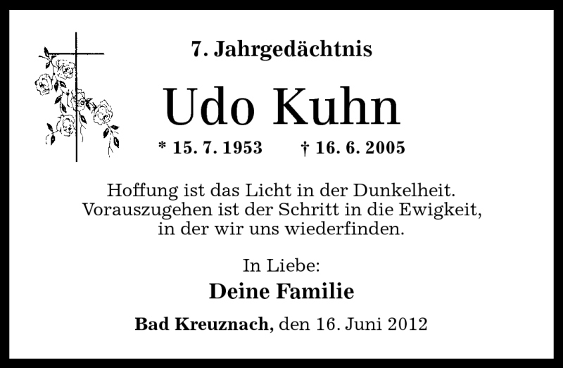  Traueranzeige für Udo Kuhn vom 16.06.2012 aus Oeffentlicher Anzeiger