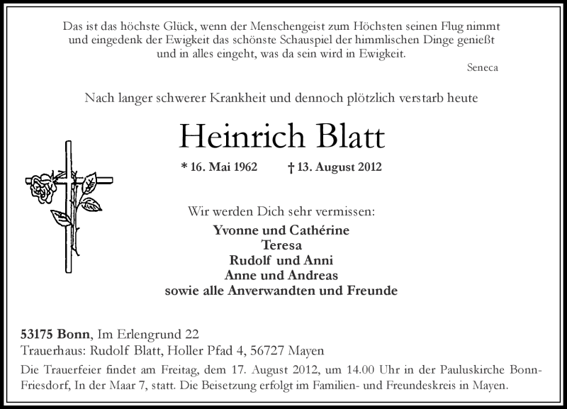  Traueranzeige für Heinrich Blatt vom 17.08.2012 aus Rhein-Zeitung