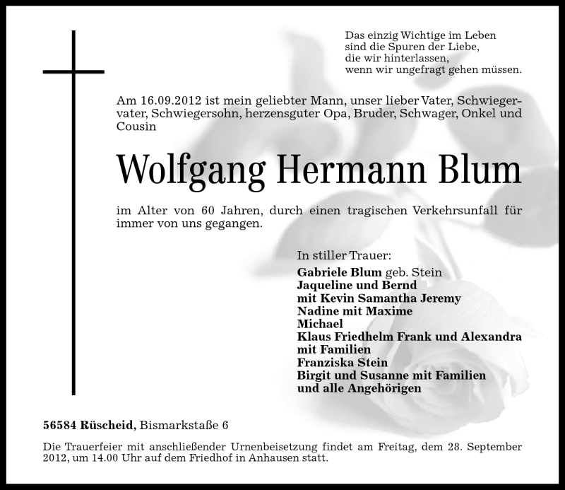  Traueranzeige für Wolfgang Hermann Blum vom 25.09.2012 aus Rhein-Zeitung