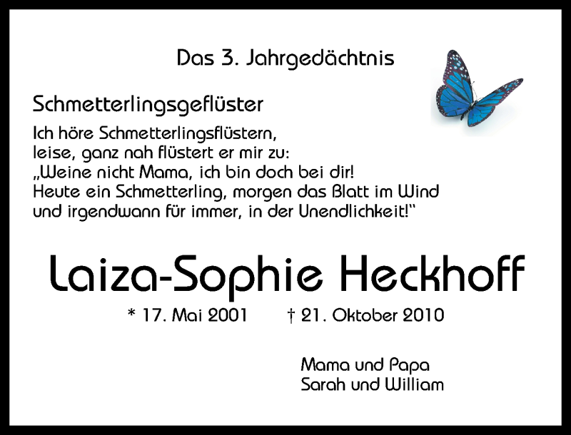  Traueranzeige für Laiza-Sophie Heckhoff vom 21.10.2013 aus Rhein-Zeitung