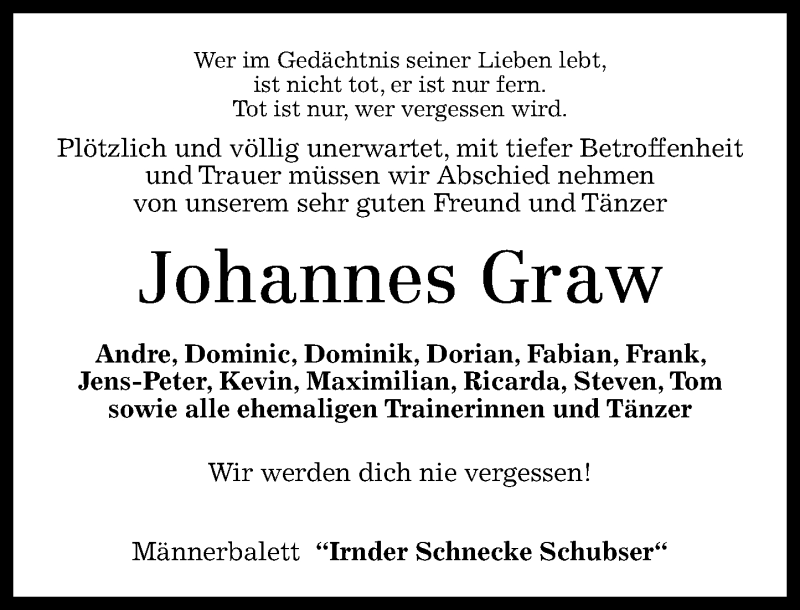  Traueranzeige für Johannes Graw vom 10.10.2013 aus Westerwälder Zeitung