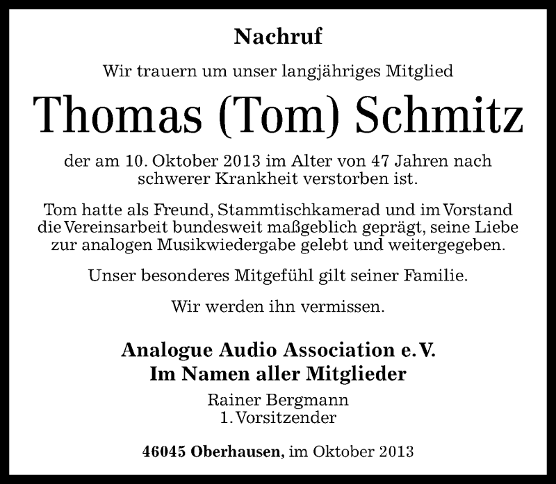  Traueranzeige für Thomas Schmitz vom 16.10.2013 aus Rhein-Zeitung