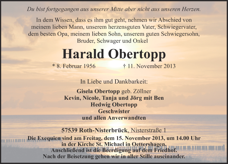  Traueranzeige für Harald Obertopp vom 14.11.2013 aus Rhein-Zeitung