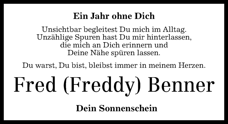  Traueranzeige für Fred Benner vom 02.02.2013 aus Westerwälder Zeitung