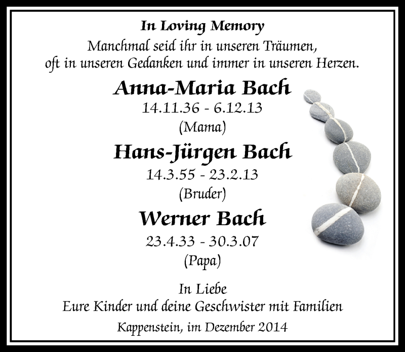 Traueranzeige für Anna-Maria Bach vom 06.12.2014 aus Rhein-Zeitung