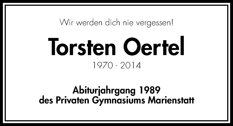  Traueranzeige für Torsten Oertel vom 24.04.2014 aus Westerwälder Zeitung