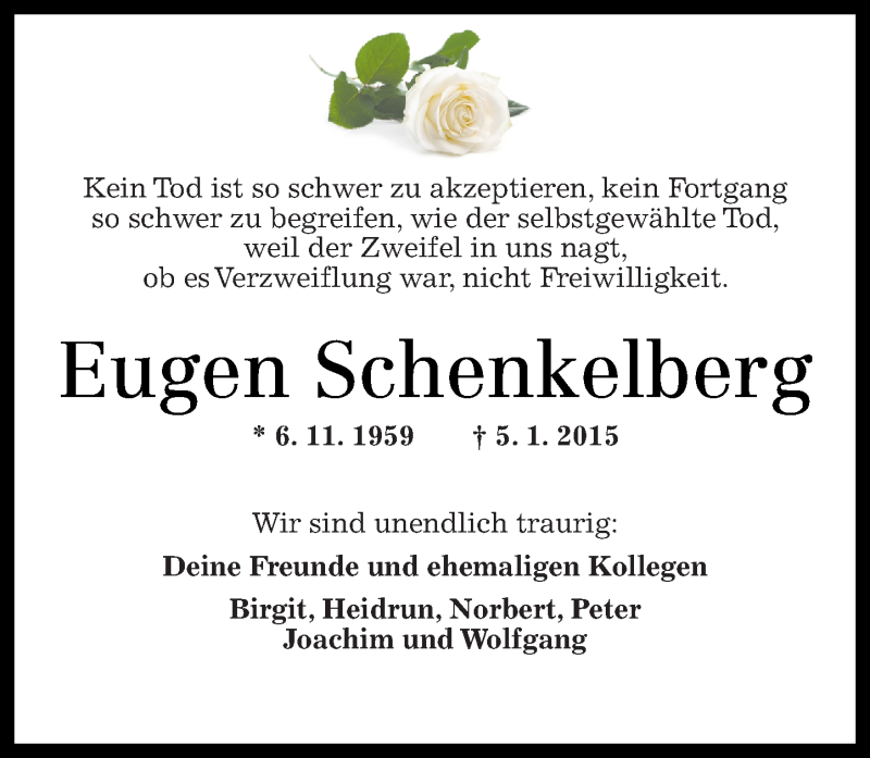  Traueranzeige für Eugen Schenkelberg vom 10.01.2015 aus Westerwälder Zeitung