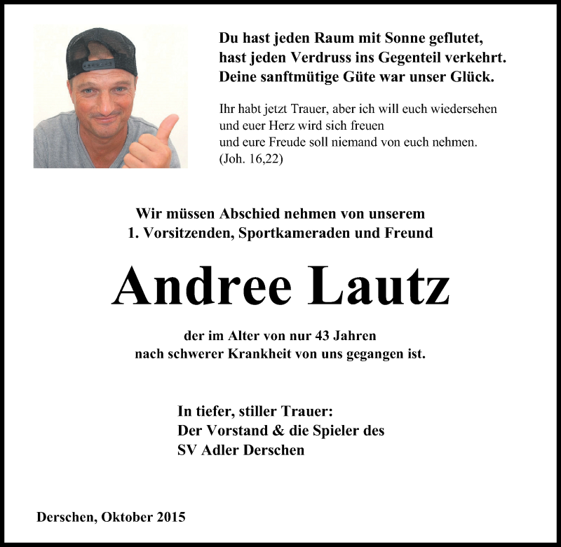  Traueranzeige für Andree Lautz vom 24.10.2015 aus Rhein-Zeitung