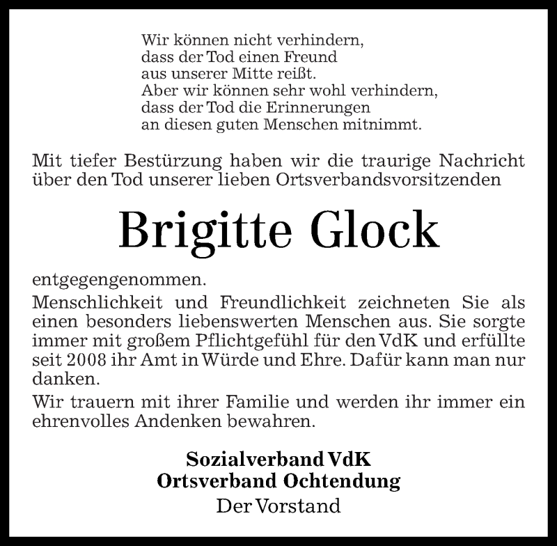  Traueranzeige für Brigitte Glock vom 07.10.2015 aus Rhein-Zeitung