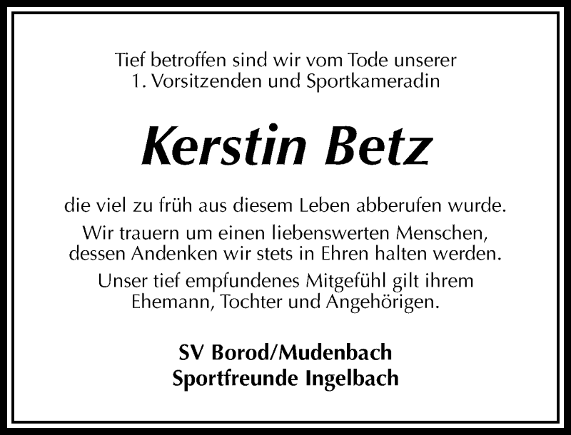  Traueranzeige für Kerstin Betz vom 15.10.2015 aus Rhein-Zeitung