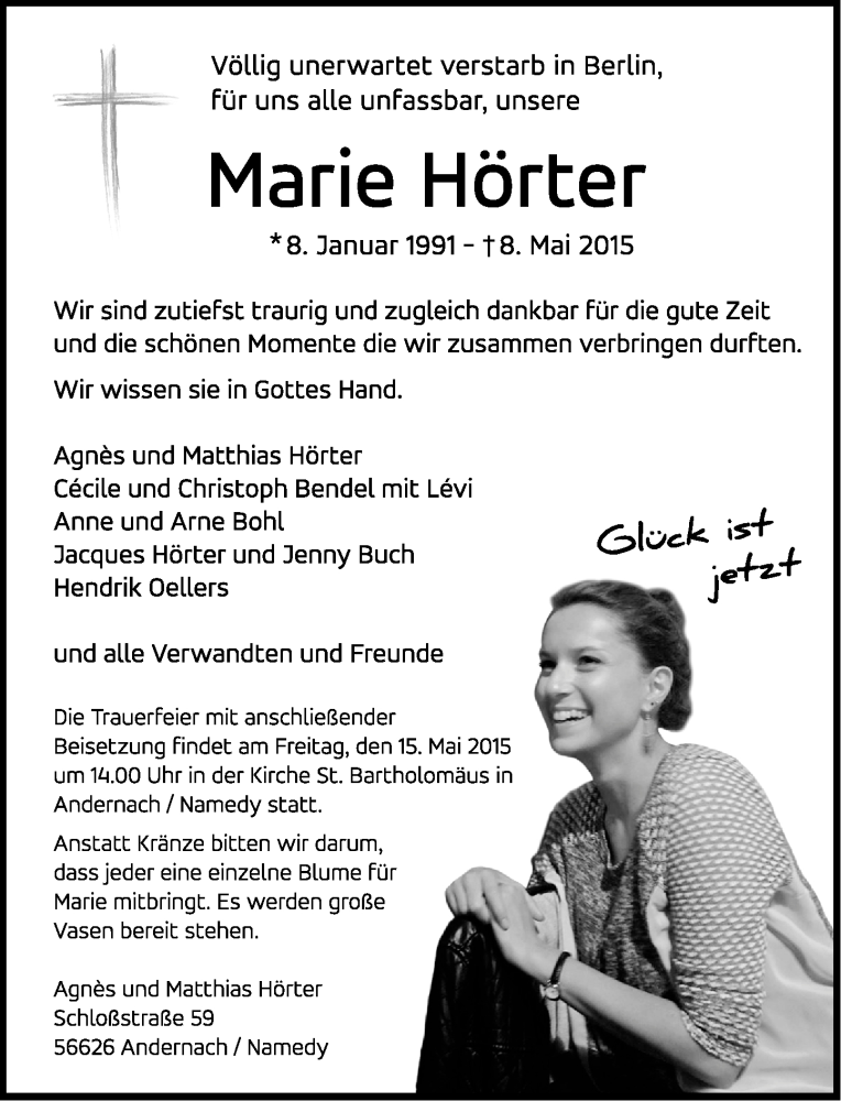  Traueranzeige für Marie Hörter vom 13.05.2015 aus Rhein-Zeitung