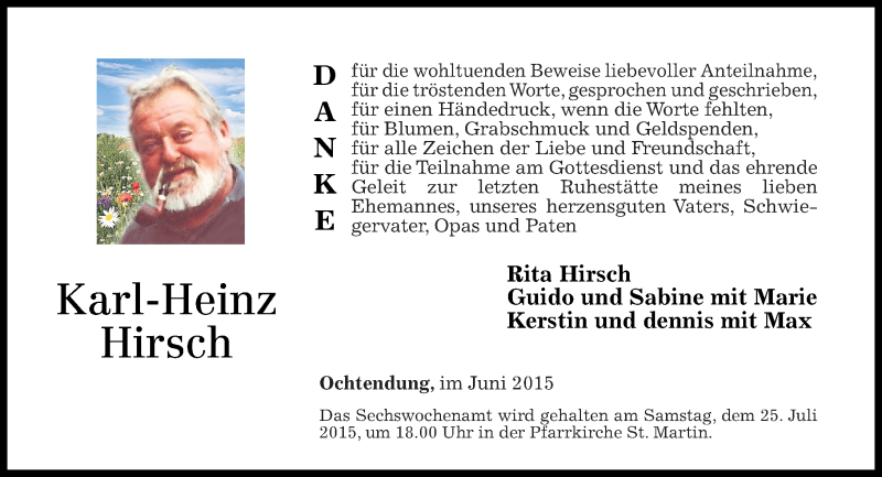  Traueranzeige für Karl-Heinz Hirsch vom 27.06.2015 aus Rhein-Zeitung
