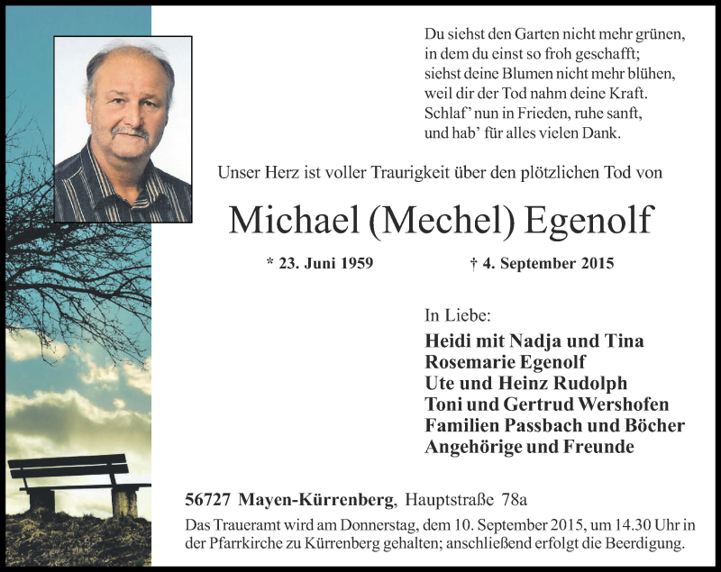  Traueranzeige für Michael  Egenolf vom 08.09.2015 aus Rhein-Zeitung